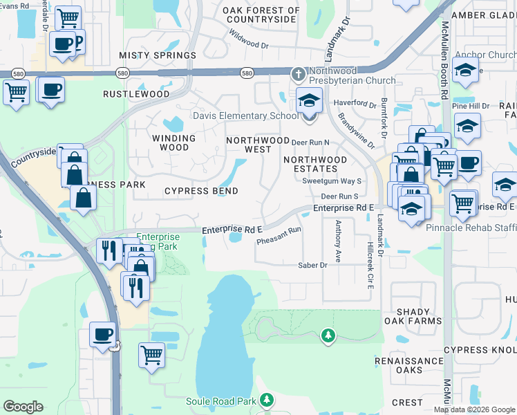 map of restaurants, bars, coffee shops, grocery stores, and more near 2812 Marrie Court in Clearwater