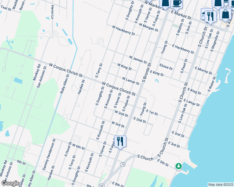 map of restaurants, bars, coffee shops, grocery stores, and more near 200 West Corpus Christi Street in Rockport