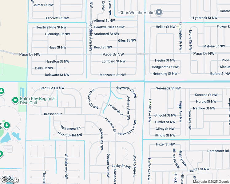 map of restaurants, bars, coffee shops, grocery stores, and more near 594 Holmes Avenue Northwest in Palm Bay