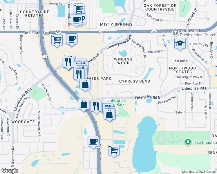 map of restaurants, bars, coffee shops, grocery stores, and more near 2615 Cypress Bend Drive in Clearwater