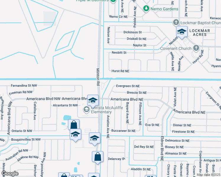 map of restaurants, bars, coffee shops, grocery stores, and more near 585 Aviation Avenue Northeast in Palm Bay