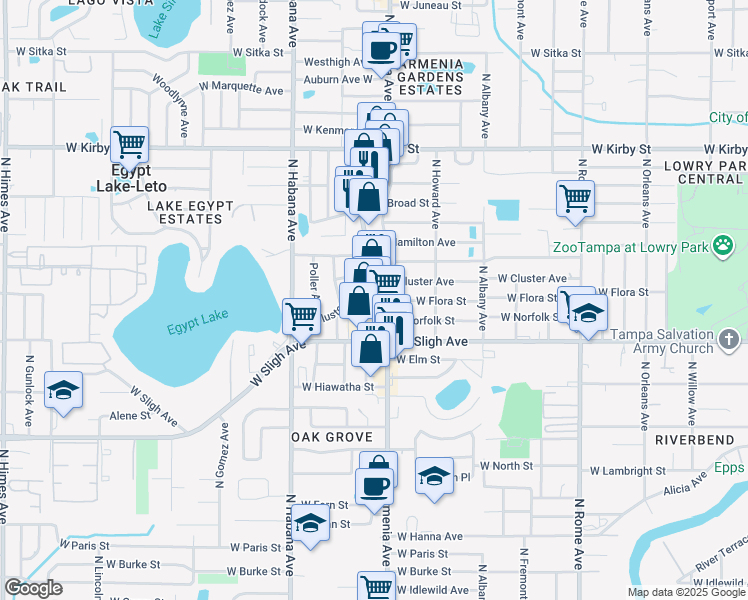 map of restaurants, bars, coffee shops, grocery stores, and more near 7020 North Armenia Avenue in Tampa