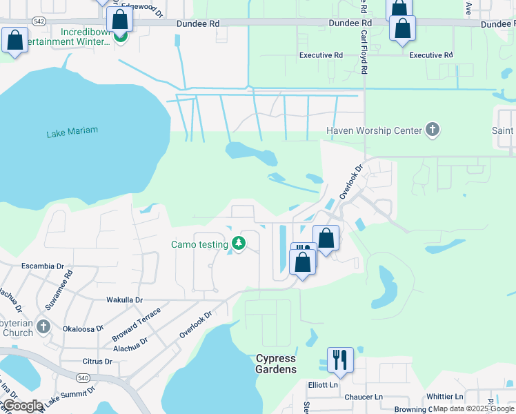 map of restaurants, bars, coffee shops, grocery stores, and more near 1543 Vienna Square Drive in Winter Haven