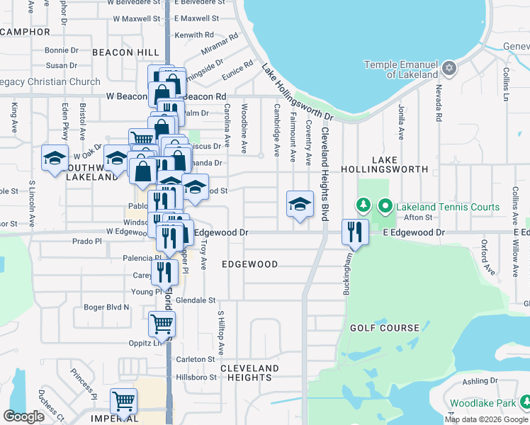 map of restaurants, bars, coffee shops, grocery stores, and more near 618 Chester Street in Lakeland