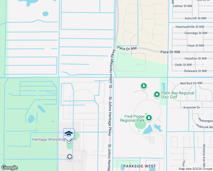 map of restaurants, bars, coffee shops, grocery stores, and more near 1055 Kylar Drive Northwest in Palm Bay