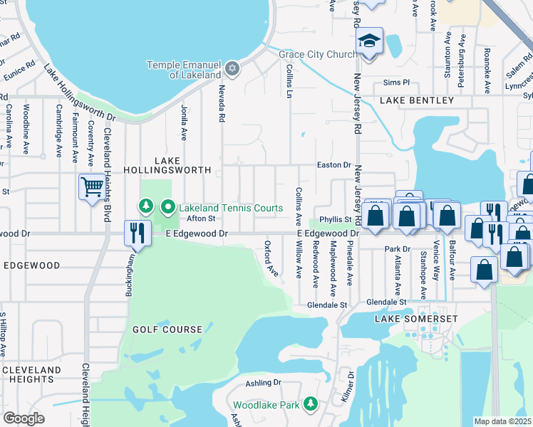 map of restaurants, bars, coffee shops, grocery stores, and more near 1266 Alma Street in Lakeland