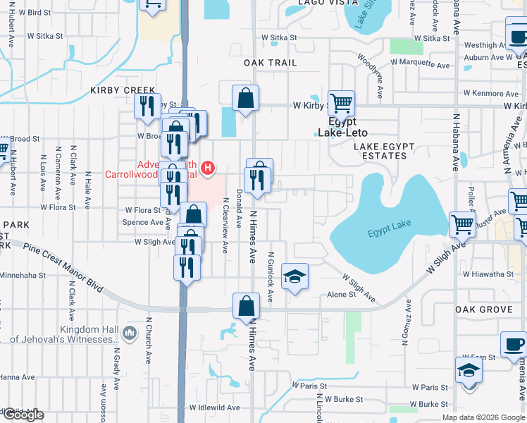 map of restaurants, bars, coffee shops, grocery stores, and more near 6922 North Gunlock Avenue in Tampa