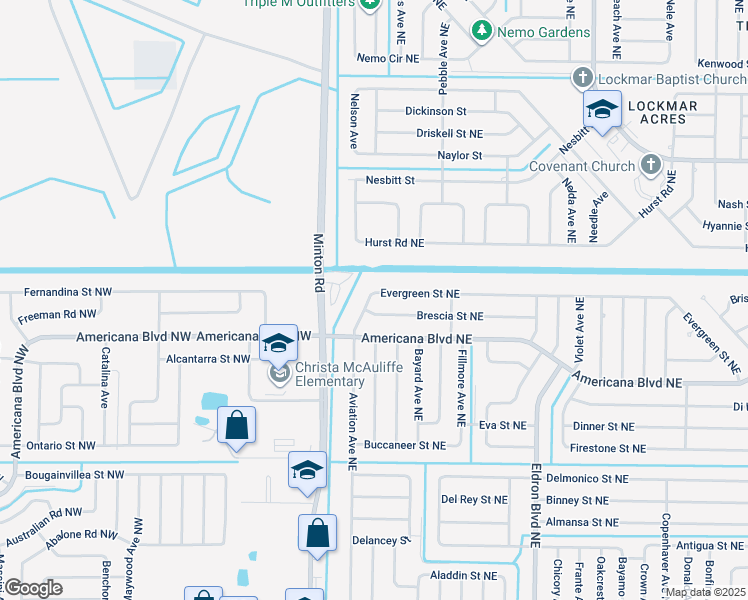map of restaurants, bars, coffee shops, grocery stores, and more near 585 Aviation Avenue Northeast in Palm Bay