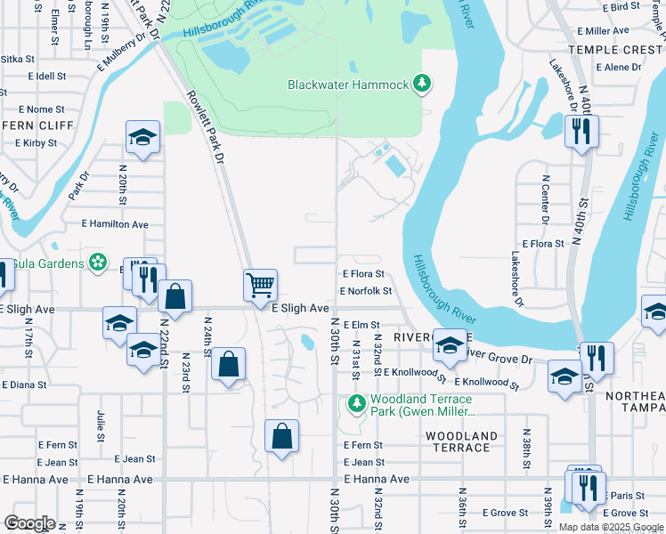 map of restaurants, bars, coffee shops, grocery stores, and more near 2917 East Howell Street in Tampa