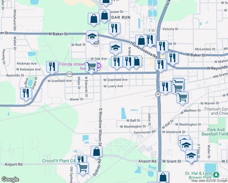 map of restaurants, bars, coffee shops, grocery stores, and more near 8 Plum Street in Plant City