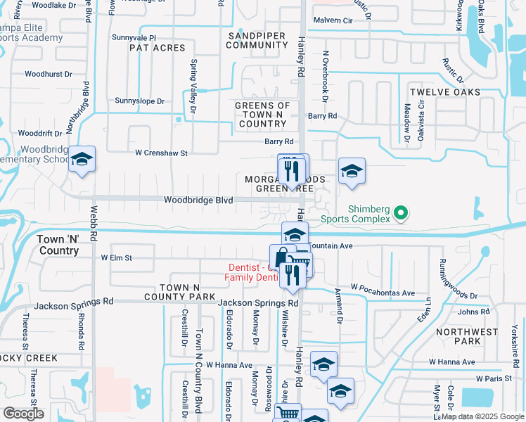 map of restaurants, bars, coffee shops, grocery stores, and more near 7605 El Paseo Court in Tampa