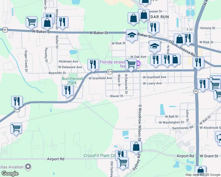 map of restaurants, bars, coffee shops, grocery stores, and more near 2704 West Moody Avenue in Plant City
