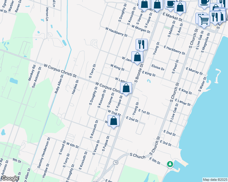 map of restaurants, bars, coffee shops, grocery stores, and more near 200 West Corpus Christi Street in Rockport