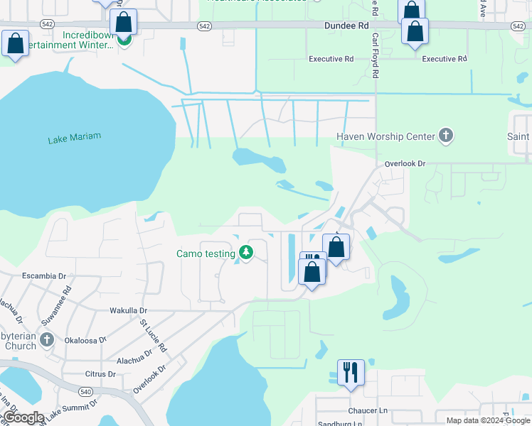 map of restaurants, bars, coffee shops, grocery stores, and more near 1543 Vienna Square Drive in Winter Haven