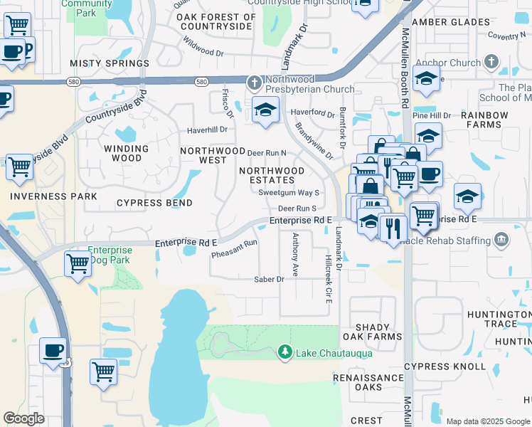 map of restaurants, bars, coffee shops, grocery stores, and more near 2506 Splitwood Way in Clearwater