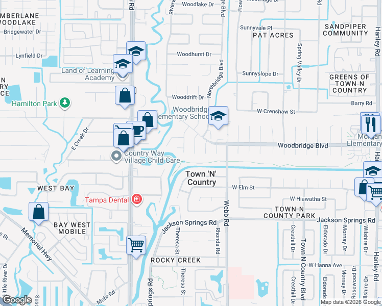 map of restaurants, bars, coffee shops, grocery stores, and more near 7004 Cobblewood Court in Tampa