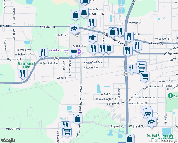 map of restaurants, bars, coffee shops, grocery stores, and more near 8 Plum Street in Plant City