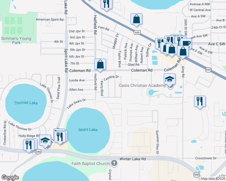 map of restaurants, bars, coffee shops, grocery stores, and more near 841 Cinnamon Drive in Winter Haven