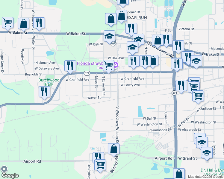 map of restaurants, bars, coffee shops, grocery stores, and more near 2404 West Moody Avenue in Plant City