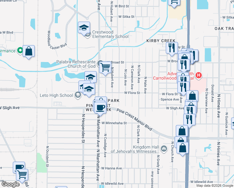 map of restaurants, bars, coffee shops, grocery stores, and more near 6924 North Thatcher Avenue in Tampa