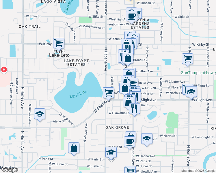 map of restaurants, bars, coffee shops, grocery stores, and more near 7109 North Habana Avenue in Tampa