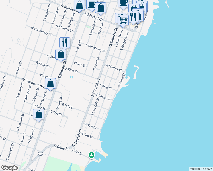 map of restaurants, bars, coffee shops, grocery stores, and more near 1131 South Magnolia Street in Rockport