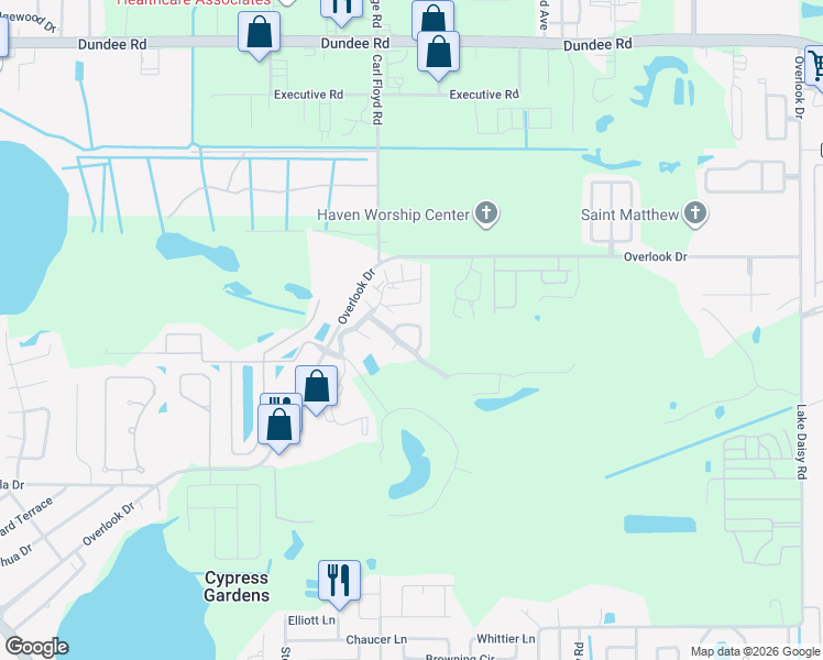 map of restaurants, bars, coffee shops, grocery stores, and more near 300 La Serena Street in Winter Haven