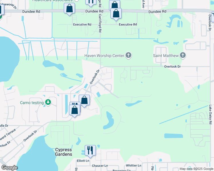 map of restaurants, bars, coffee shops, grocery stores, and more near 300 La Serena Street in Winter Haven