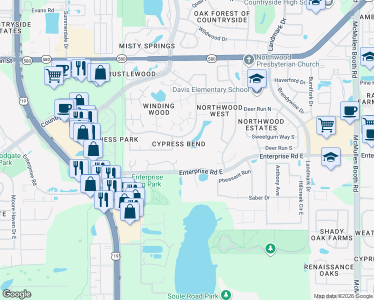 map of restaurants, bars, coffee shops, grocery stores, and more near 2507 Dogwood Court in Clearwater