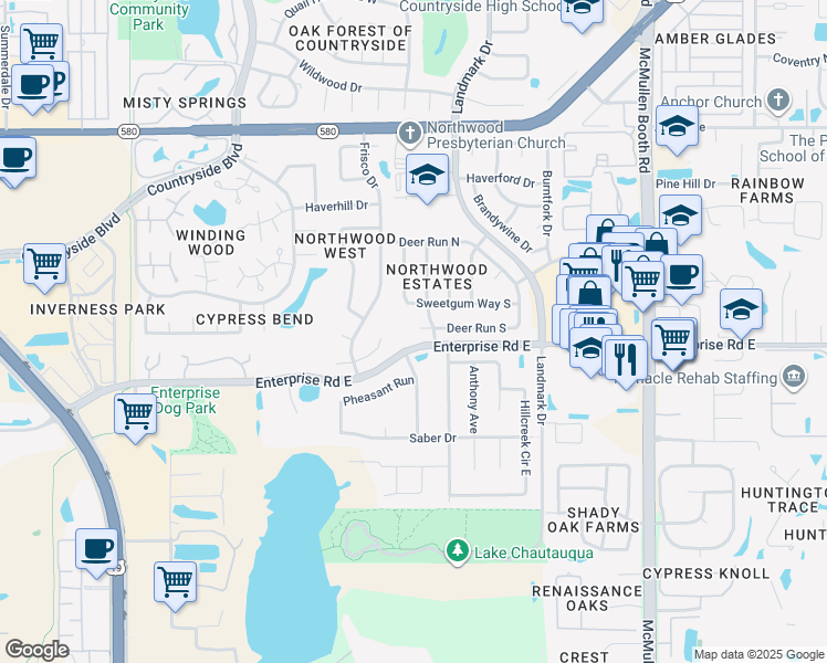 map of restaurants, bars, coffee shops, grocery stores, and more near 2506 Splitwood Way in Clearwater