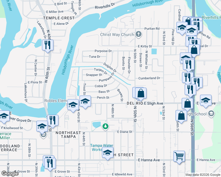 map of restaurants, bars, coffee shops, grocery stores, and more near 4432 Bass Street in Tampa