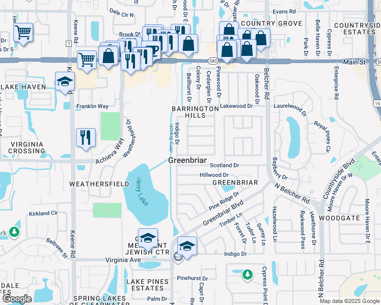 map of restaurants, bars, coffee shops, grocery stores, and more near 2032 Southpointe Drive in Dunedin