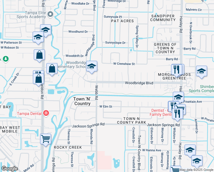 map of restaurants, bars, coffee shops, grocery stores, and more near 7006 Halifax Court in Tampa