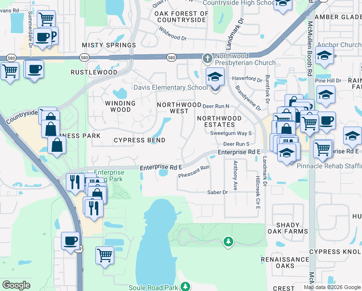 map of restaurants, bars, coffee shops, grocery stores, and more near 2812 Marrie Court in Clearwater
