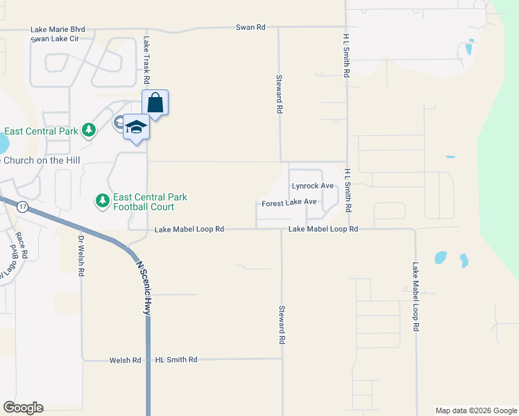 map of restaurants, bars, coffee shops, grocery stores, and more near 2113 Forest Lake Avenue in Dundee