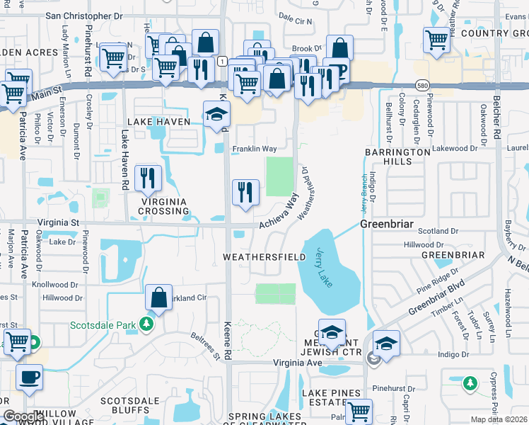 map of restaurants, bars, coffee shops, grocery stores, and more near 1618 Fieldfare Court in Dunedin