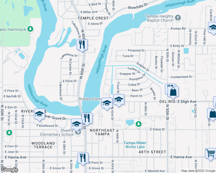 map of restaurants, bars, coffee shops, grocery stores, and more near 7148 Waterside Drive in Tampa