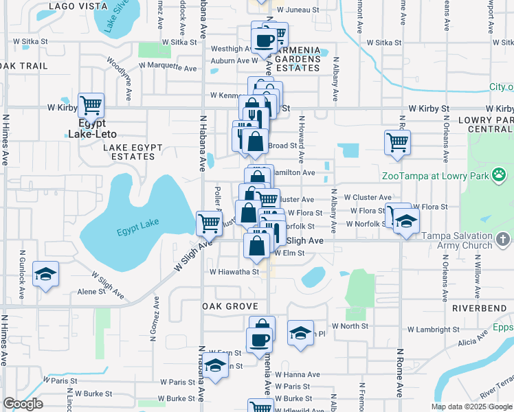 map of restaurants, bars, coffee shops, grocery stores, and more near 7020 North Armenia Avenue in Tampa