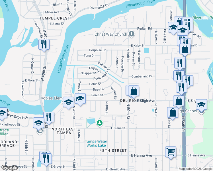 map of restaurants, bars, coffee shops, grocery stores, and more near 4432 Bass Street in Tampa