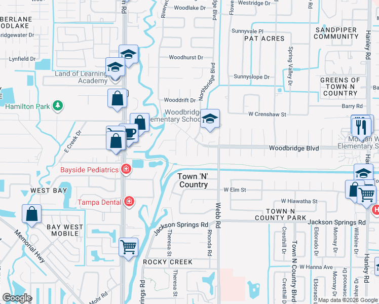 map of restaurants, bars, coffee shops, grocery stores, and more near 7004 Cobblewood Court in Tampa