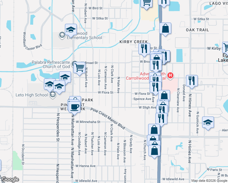 map of restaurants, bars, coffee shops, grocery stores, and more near 7002 North Clark Avenue in Tampa