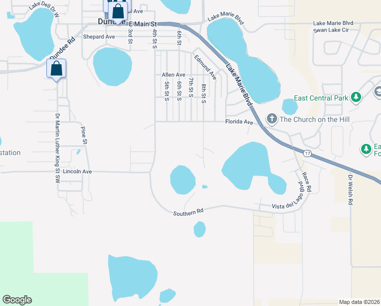map of restaurants, bars, coffee shops, grocery stores, and more near 705 Lake Ada Boulevard in Dundee