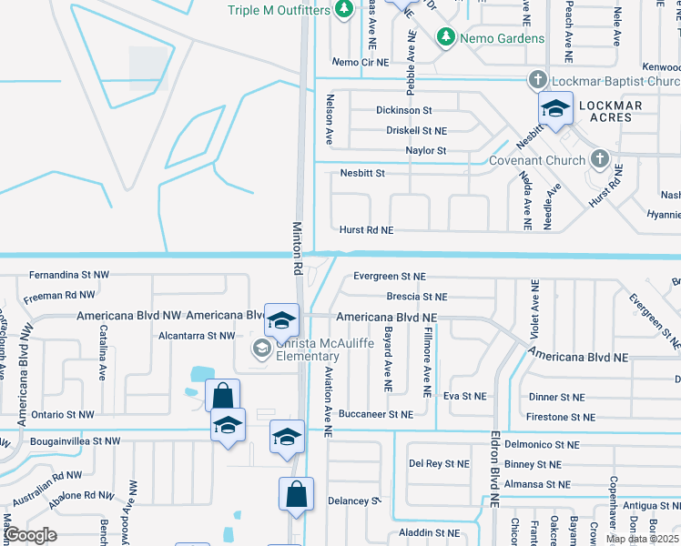 map of restaurants, bars, coffee shops, grocery stores, and more near 585 Aviation Avenue Northeast in Palm Bay