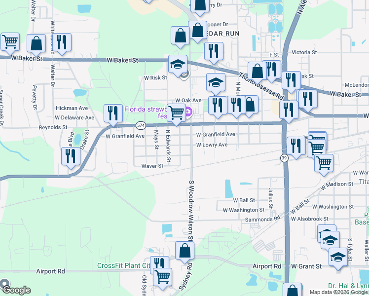 map of restaurants, bars, coffee shops, grocery stores, and more near 2305 West Lowry Avenue in Plant City