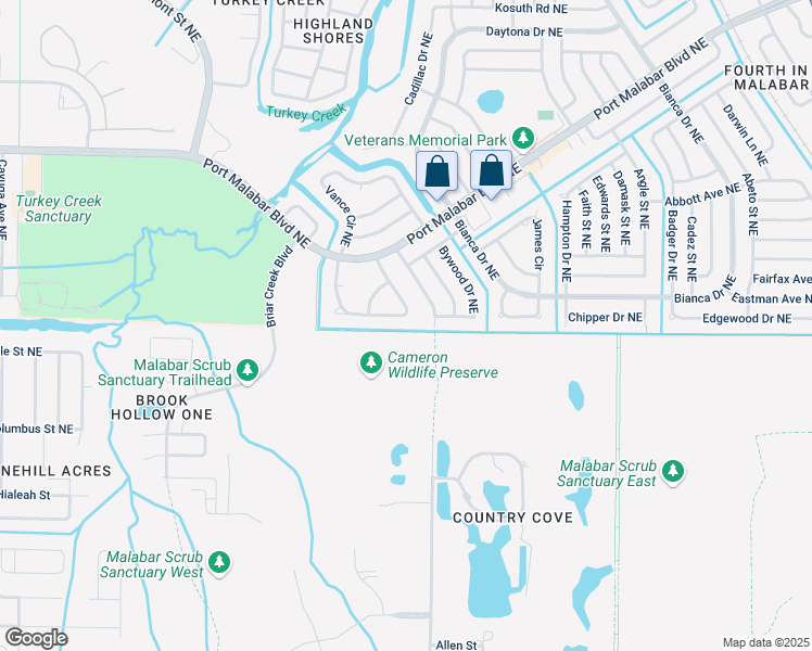 map of restaurants, bars, coffee shops, grocery stores, and more near 763 Apollo Circle Northeast in Palm Bay