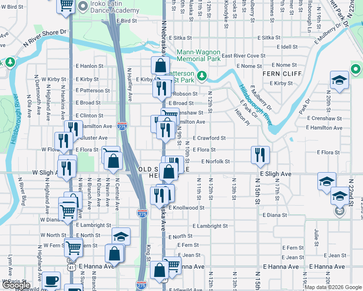 map of restaurants, bars, coffee shops, grocery stores, and more near 7101 North 10th Street in Tampa