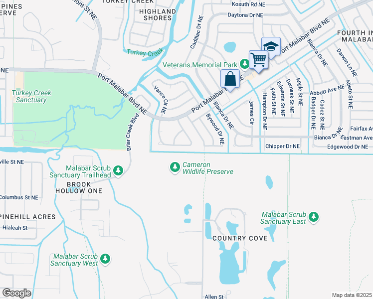 map of restaurants, bars, coffee shops, grocery stores, and more near 763 Apollo Circle Northeast in Palm Bay