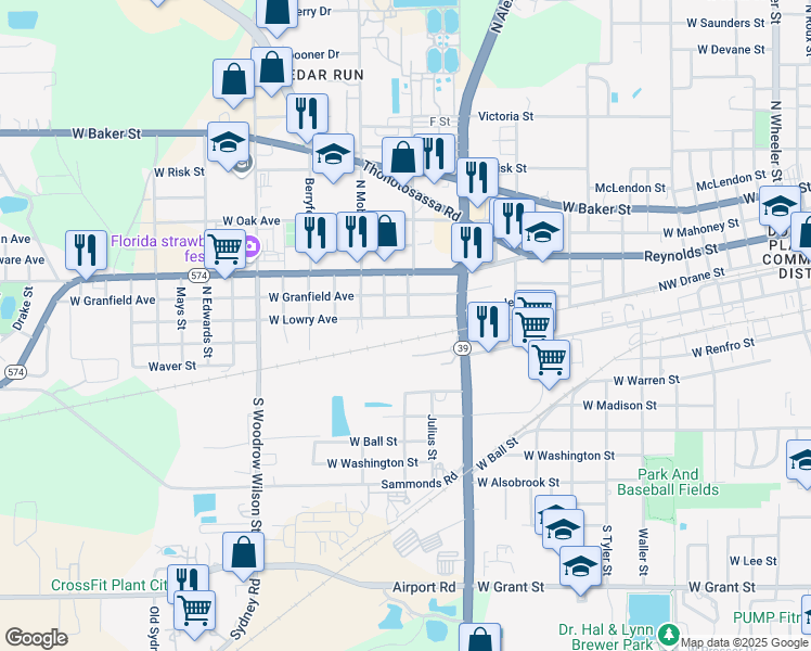 map of restaurants, bars, coffee shops, grocery stores, and more near 1701 West Lowry Avenue in Plant City