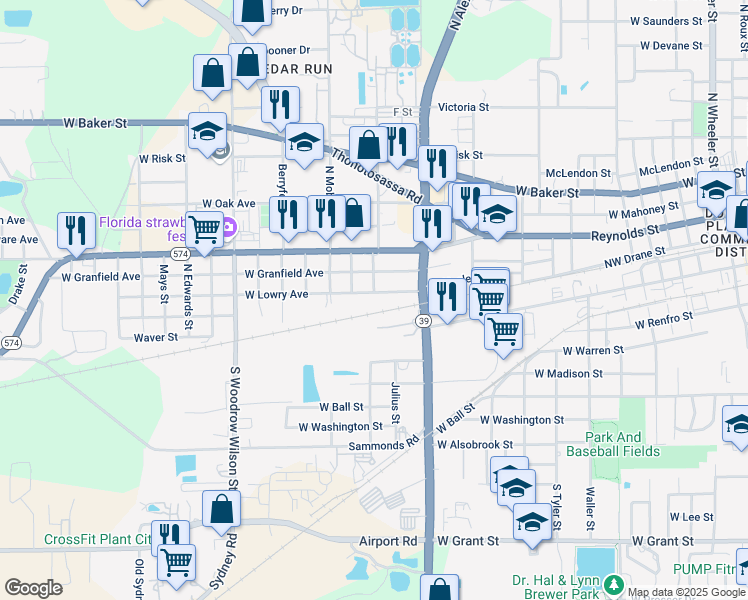 map of restaurants, bars, coffee shops, grocery stores, and more near 1701 West Lowry Avenue in Plant City