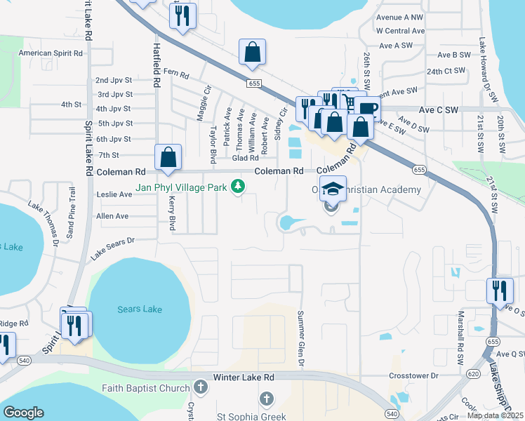 map of restaurants, bars, coffee shops, grocery stores, and more near 812 Whisper Lake Court in Winter Haven